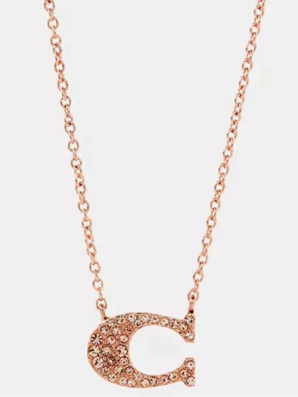 Coach Pave Signature Logo Pendant Necklace. NWT. Rose Gold